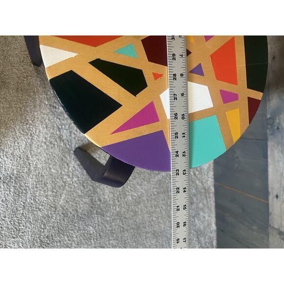 Hand painted Side Table Multicolor Navy Blue Legs Gold Geometric Unique Colorful - Picture 8 of 11